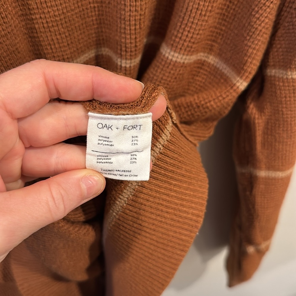 OAK + FORT Women’s Tan Brown Striped Crewneck Knit Sweater Size L - Picture 4 of 4
